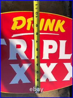 Vtg 1940s 50s Drink Triple XXX Root Beer Soda Ad Flange Sign Metal 21 Rare