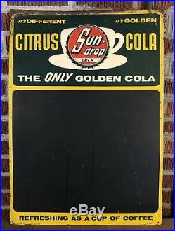 Vtg 1940s 50s Sun Drop Cola Soda Pop Metal Menu Board Sign Citrus Soda 27 Rare