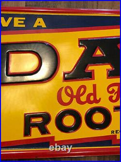 Vtg 1940s Dad's Root Beer Ad Sign Embossed Metal 30.75 Soda Pop Excellent