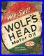 Vtg_1941_WOLFS_HEAD_Motor_Oil_Sign_Painted_Metal_30_Double_Sided_Rare_01_aj