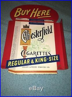 Vtg 1950s CHESTERFIELD CIGARETTES Double Sided Painted Metal Flange Sign Tobacco