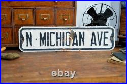 Vtg 1950s Michigan Ave Embossed Metal Street road Sign 24 X 6 Retired Antique