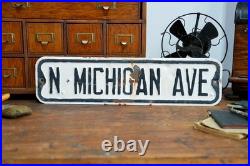 Vtg 1950s Michigan Ave Embossed Metal Street road Sign 24 X 6 Retired Antique