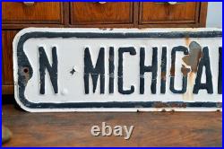 Vtg 1950s Michigan Ave Embossed Metal Street road Sign 24 X 6 Retired Antique