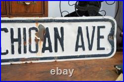 Vtg 1950s Michigan Ave Embossed Metal Street road Sign 24 X 6 Retired Antique