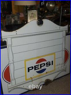 Vtg 1969 PEPSI COLA COLONIAL DOUBLE SIDED PAINTED METAL PRIVILEGE PANEL SIGN 42