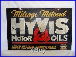 Vtg 2-Sided Metal HYVIS MOTOR OILS Advertising Sign 26 x 16-3/4 Original