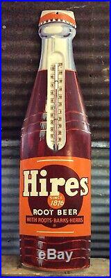 Vtg 50s Hires Root Beer Pop 29 Embossed Metal Thermometer Sign Soda Fountain