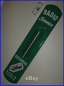 Vtg Adv Thermometer Sign, RADIO Service SYLVANIA TUBS. (S)Logo, Org, Metal, N-M, 1942