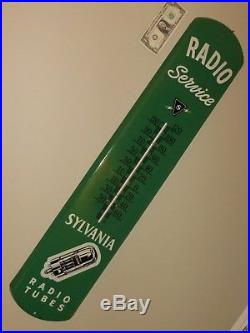 Vtg Adv Thermometer Sign, RADIO Service SYLVANIA TUBS. (S)Logo, Org, Metal, N-M, 1942