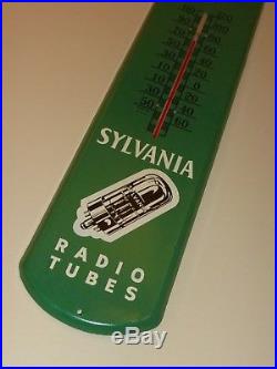 Vtg Adv Thermometer Sign, RADIO Service SYLVANIA TUBS. (S)Logo, Org, Metal, N-M, 1942