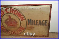 Vtg-Antique Red Crown Gasoline Polarine Motor Oil Large 2-Sided Metal Sign 60x28