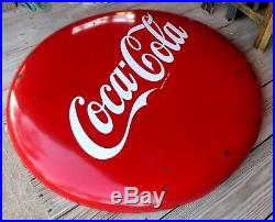 Vtg Coca Cola Round Button Sign 48 1950's Red Coke Porcelain Metal Phx. AZ Area