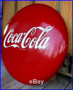 Vtg Coca Cola Round Button Sign 48 1950's Red Coke Porcelain Metal Phx. AZ Area