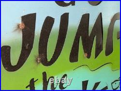 Vtg Folk Art Rustic Steel 3D Sign GO JUMP IN THE LAKE CABIN LAKE LODGE FISH 23