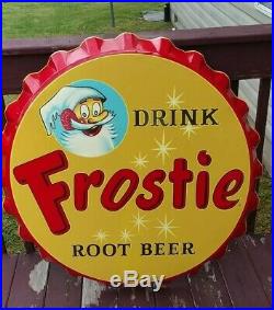 Vtg. Frostie Root Beer Bottle Cap Metal Sign New Old Stock Mega Rare 38 Stout