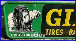 Vtg Gillette Tires Batteries Accessories A Bear For Wear Embossed Metal Sign