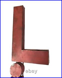 Vtg Handmade Large Red Metal Block Letters Sign LIQUOR 74 OOAK Man Cave Decor