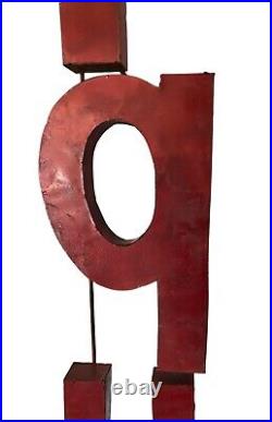 Vtg Handmade Large Red Metal Block Letters Sign LIQUOR 74 OOAK Man Cave Decor