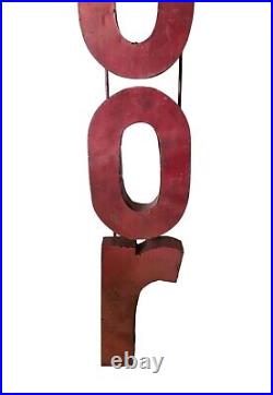 Vtg Handmade Large Red Metal Block Letters Sign LIQUOR 74 OOAK Man Cave Decor