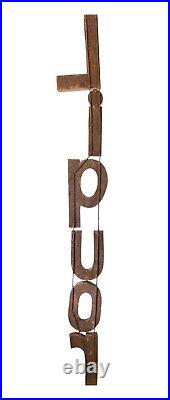 Vtg Handmade Large Red Metal Block Letters Sign LIQUOR 74 OOAK Man Cave Decor