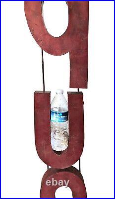 Vtg Handmade Large Red Metal Block Letters Sign LIQUOR 74 OOAK Man Cave Decor