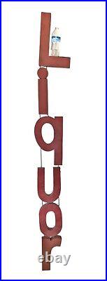 Vtg Handmade Large Red Metal Block Letters Sign LIQUOR 74 OOAK Man Cave Decor