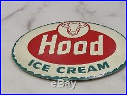 Vtg Hood Ice Cream Metal Sign Advertising Elsie Cow Red Green Menu Board Badge