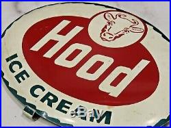 Vtg Hood Ice Cream Metal Sign Advertising Elsie Cow Red Green Menu Board Badge