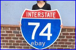 Vtg Huge Big I74 I Interstate 74 Shield highway road sign