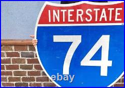 Vtg Huge Big I74 I Interstate 74 Shield highway road sign