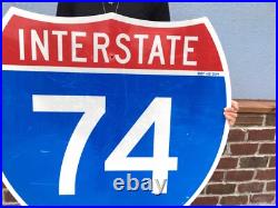 Vtg Huge Big I74 I Interstate 74 Shield highway road sign
