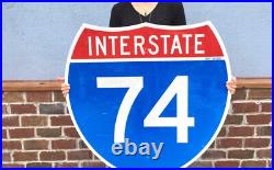 Vtg Huge Big I74 I Interstate 74 Shield highway road sign