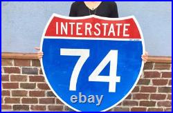 Vtg Huge Big I74 I Interstate 74 Shield highway road sign