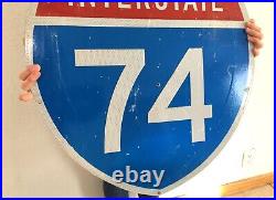 Vtg I 74 Metal Highway Interstate 74 Street Road Sign Man Cave