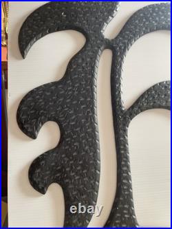Vtg Metal Letter E Sign OLD ENGLISH Font heavy steel Hand Tooled 24 x 17 1/2