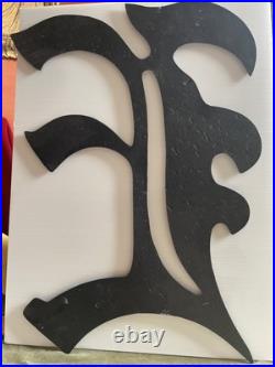 Vtg Metal Letter E Sign OLD ENGLISH Font heavy steel Hand Tooled 24 x 17 1/2