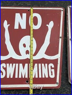Vtg Metal Tri-S Signs No Swimming 1960s Jaws Boat Lake Pool Sign