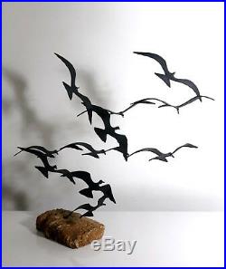 Vtg Mid Century Modern Black Iron Birds Flight Kinetic Sculpture Jere Era Bijan