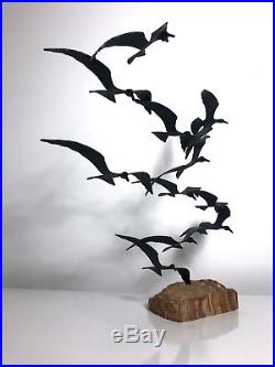 Vtg Mid Century Modern Black Iron Birds Flight Kinetic Sculpture Jere Era Bijan