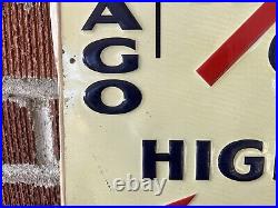Vtg NOS 20s 30s Chicago Kansas City Highway Left Arrow Embossed Metal Sign 12