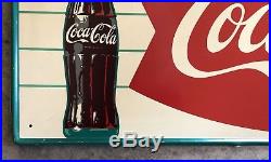 Vtg NOS(Unsure) FIshtail Coca Cola Metal Sign WithSoda/Coke Bottle & Can HTF Rare