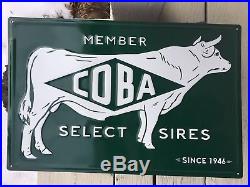 Vtg Original Embossed Metal COBA Sire Beef Cow Cattle Steer Sign Antique Farm