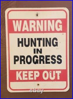 Vtg WARNING Hunting in Progress Keep Out Metal Sign Original 24 x 18