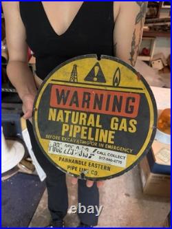 Vtg Warning Natural Gas Pipelines Oil Station Panhandle Eastern Sign Metal