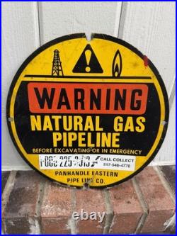 Vtg Warning Natural Gas Pipelines Oil Station Panhandle Eastern Sign Metal