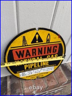 Vtg Warning Natural Gas Pipelines Oil Station Panhandle Eastern Sign Metal
