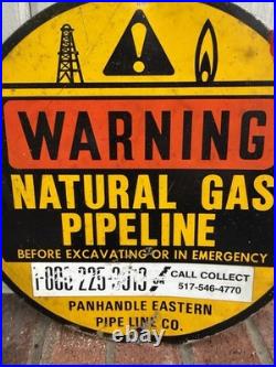 Vtg Warning Natural Gas Pipelines Oil Station Panhandle Eastern Sign Metal