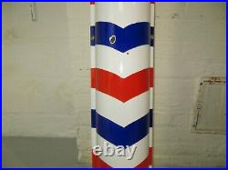 Vtg William Marvy Porcelain Metal Curved Barbershop (Barber Pole) Sign 48 Long