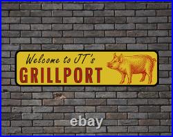 Welcome To Grillport Large Metal Sign Personalized BBQ Wall Art Outdoor Decor